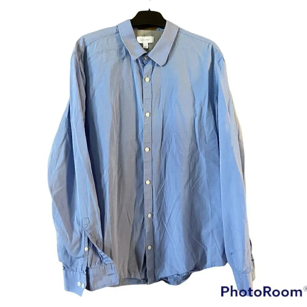 Calvin Klein Button Front Blue Long Sleeve Shirt Size Large‎